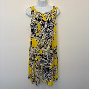 Ivy Lane Yellow, Black, and White Floral Midi Dress Women's M